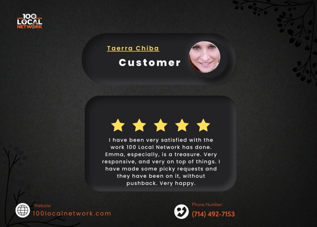 Customer review page showcasing feedback from 100 local networks.